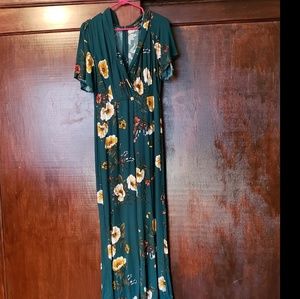 Emerald Green Floral jumpsuit one piece size large